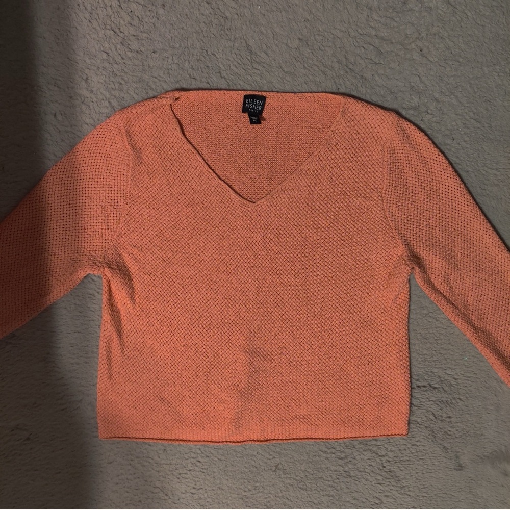 Eileen Fisher Silk Blend Coral Pink V-neck Pullover Sweater Top Women’s Size PL
